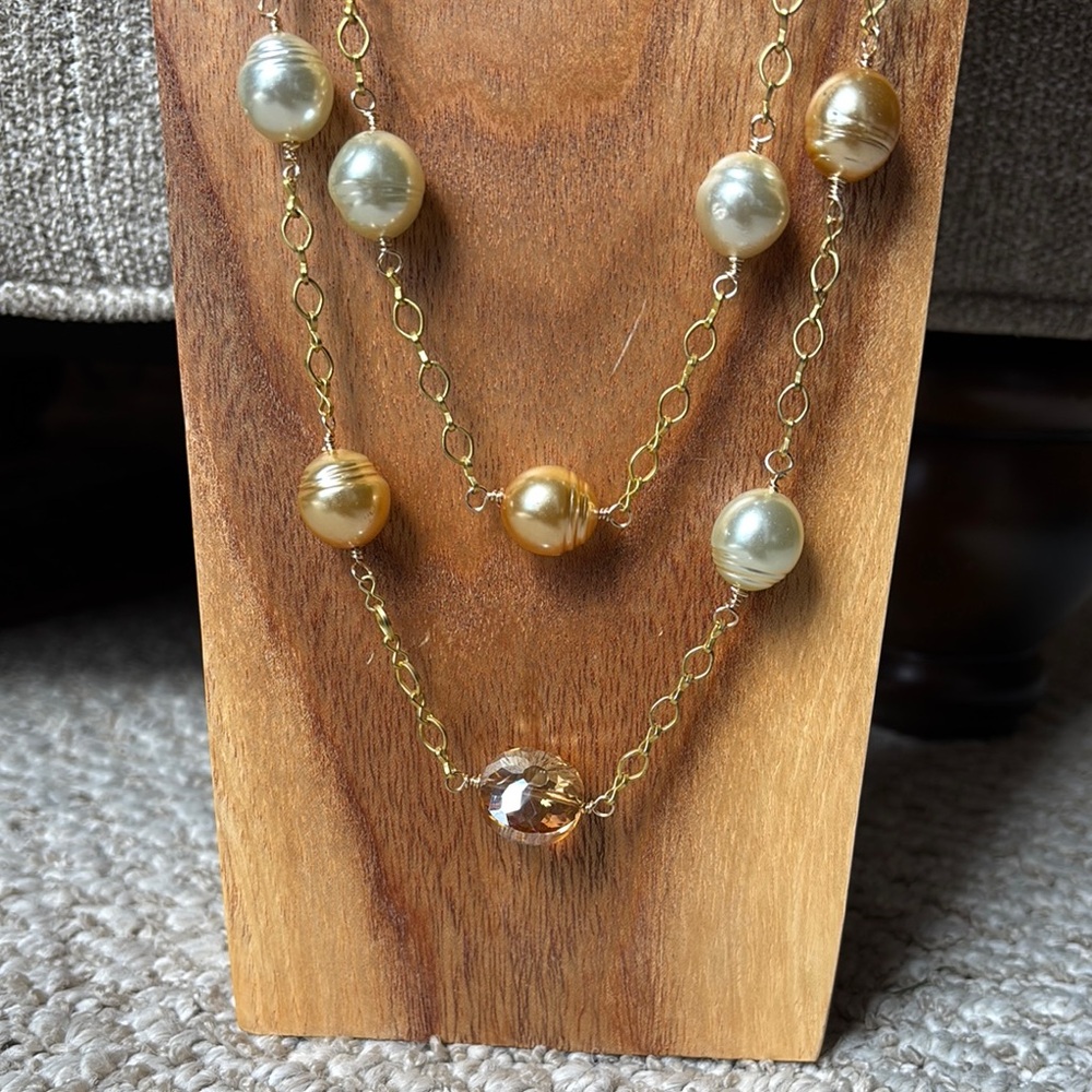 Gold and Cream Multi-Strand Beaded Necklace